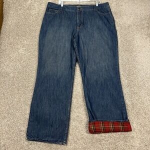 Eddie Bauer Jeans Womens 20 40x30 Medium Wash Denim Wide Leg Flannel Lined EUC